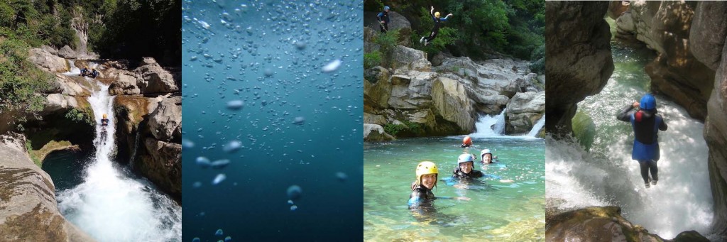 Qescente en canyoning d'initiation dans les Gorges du Loup dans les Alpes Maritimes Nice St raphaël Cannes.